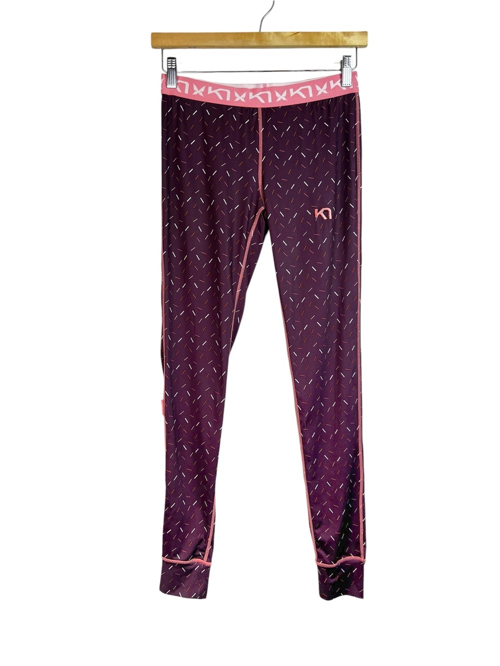 KARI TRAA Base Layer Stretch Activewear Yoga Leggings Pants Burgundy Pink Size M